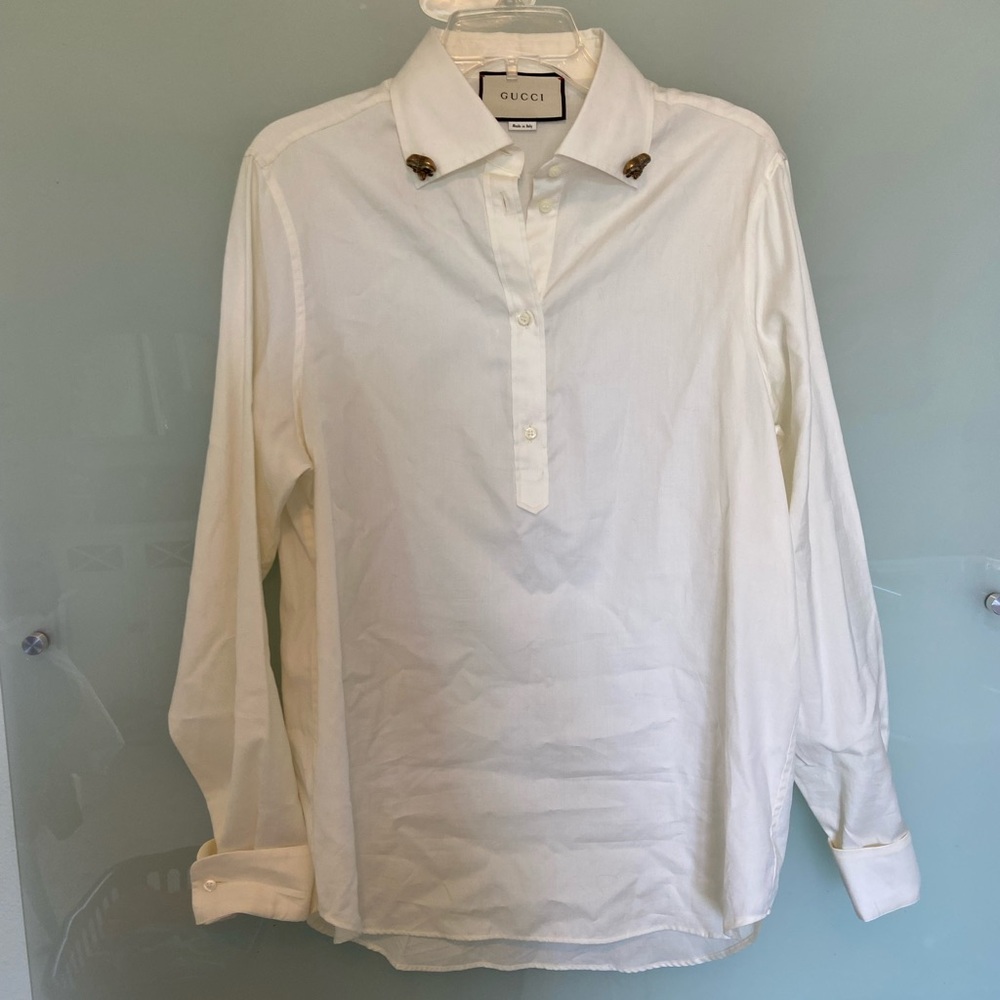 Gucci Ram Button-Down Collar Cotton Shirt in White - Picture 5 of 8